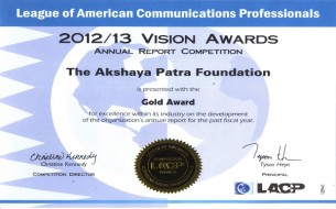 Akshaya Patra wins Gold at the LACP Annual Report Competition